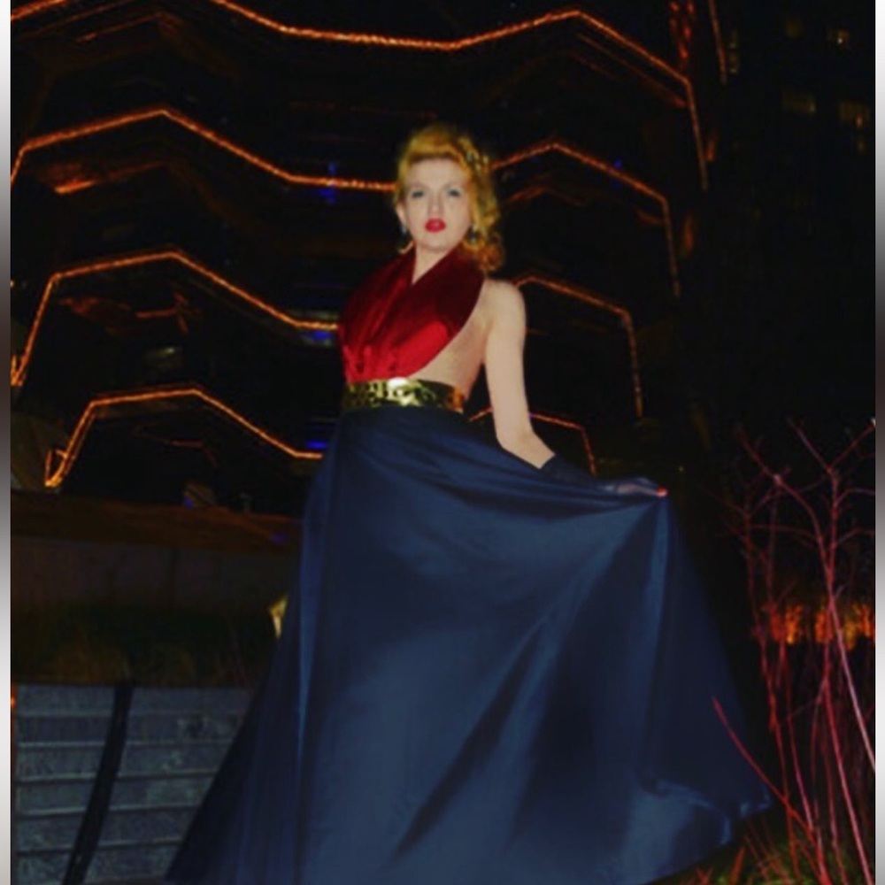 Stunning Red and Black Satin Evening Gown
